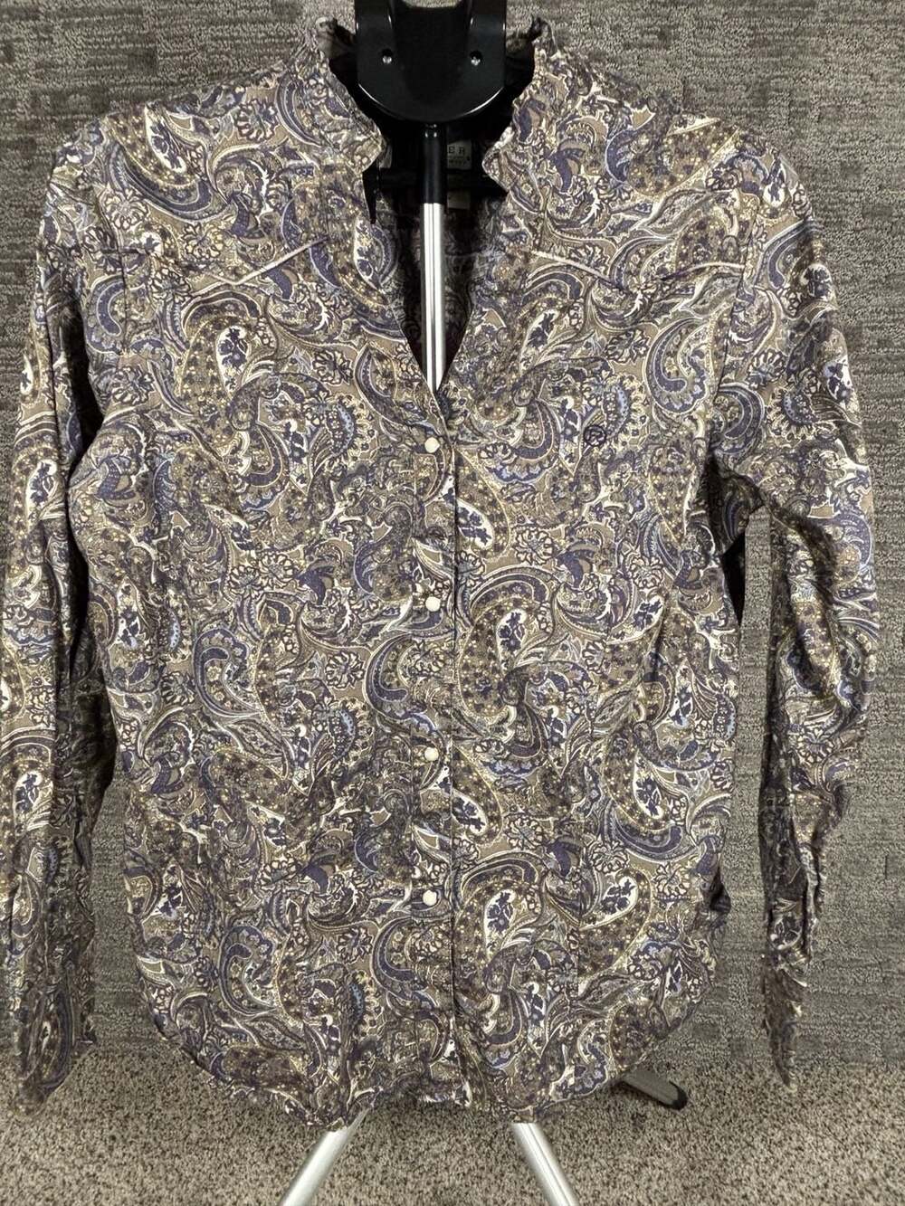 Roper Women's Brown Blue Paisley Long Sleeve Pearl Snap Western Shirt XL 187